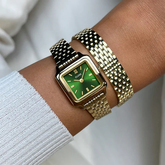 Cluse Gracieuse Mini Watch Double Steel, Forest Green, Gold Colour