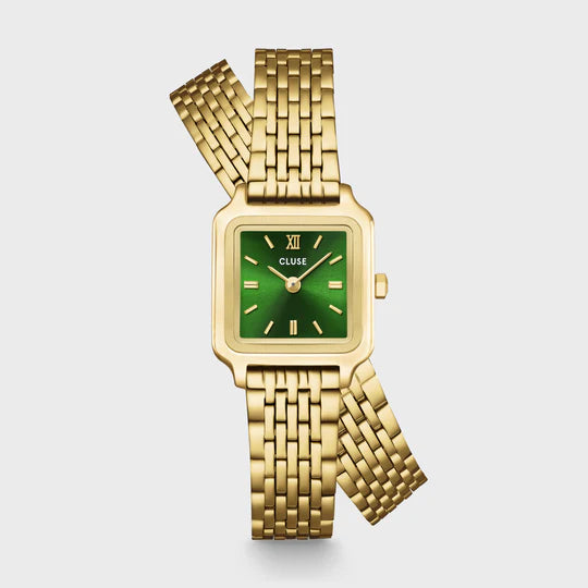 Cluse Gracieuse Mini Watch Double Steel, Forest Green, Gold Colour