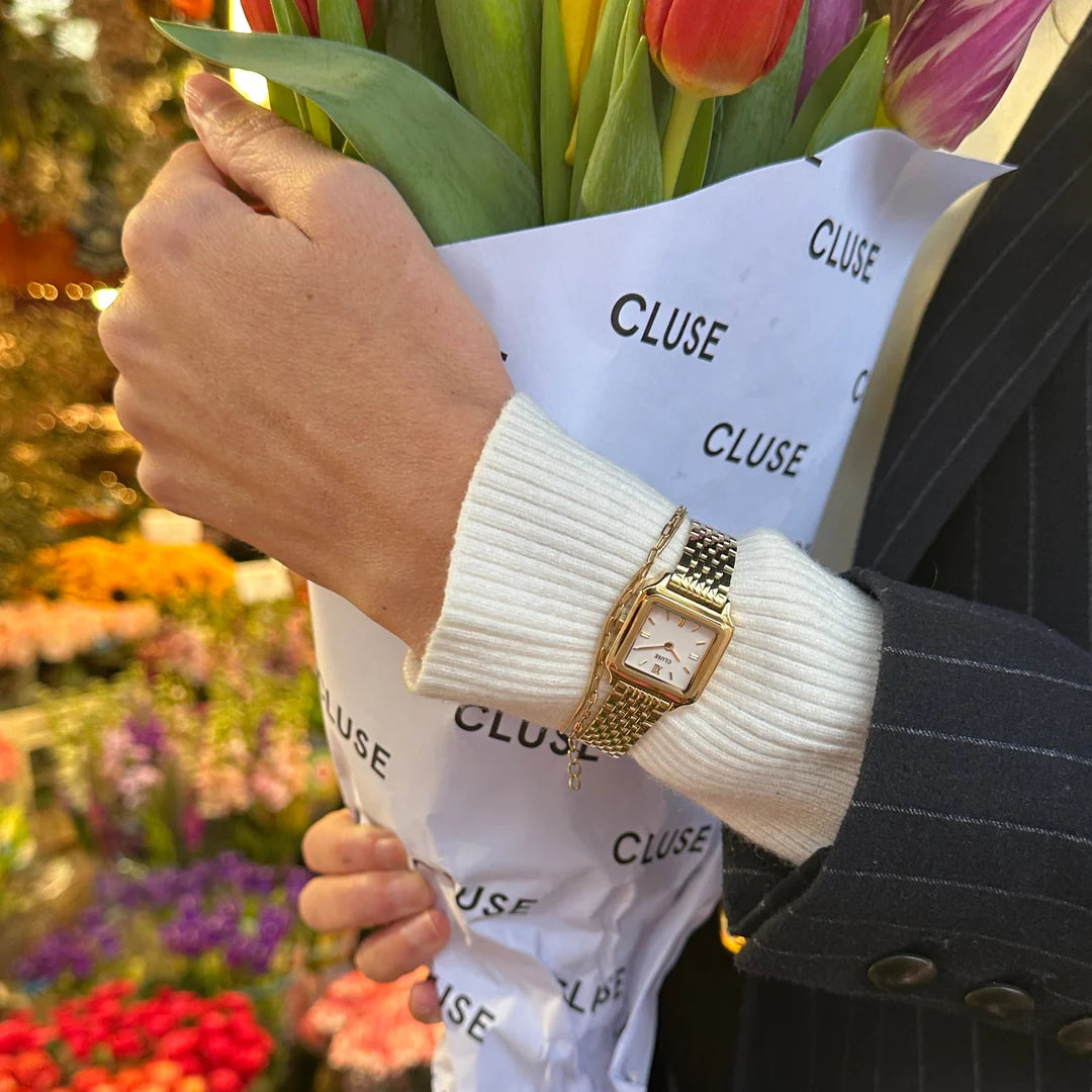 Gracieuse Mini Watch Steel, White, Gold Colour