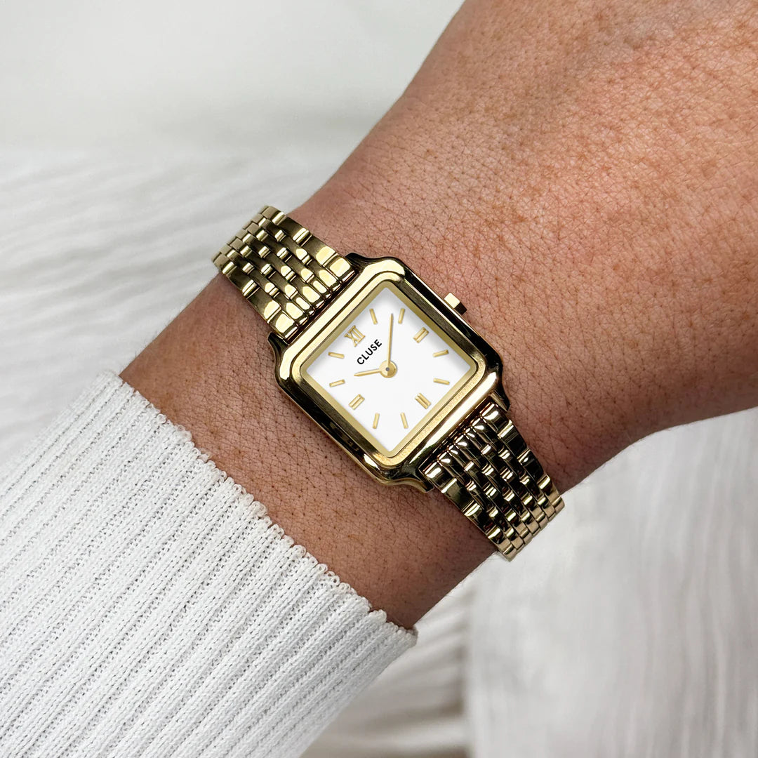 Gracieuse Mini Watch Steel, White, Gold Colour