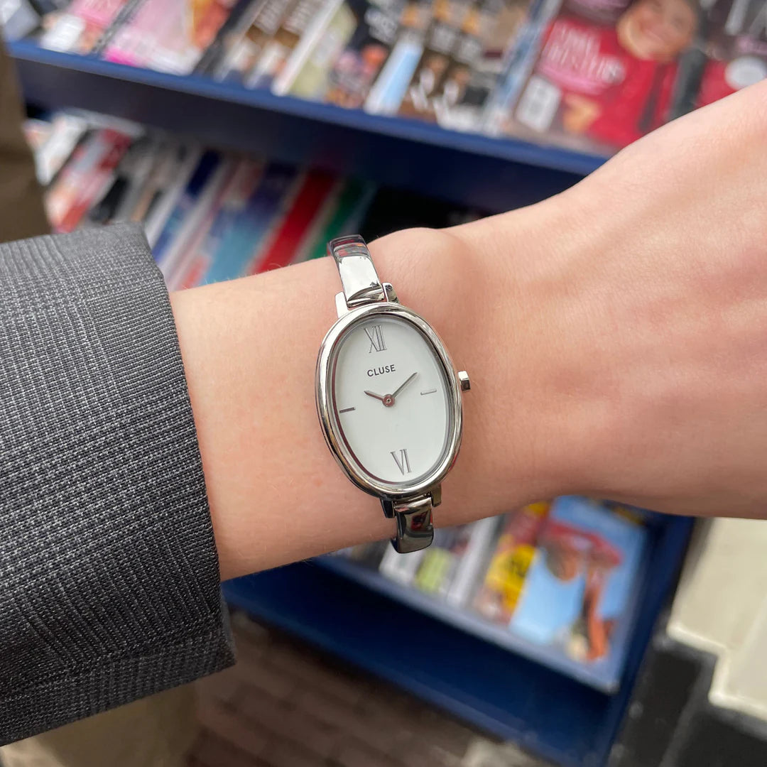 L'Ovale Watch Steel, White, Silver Colour