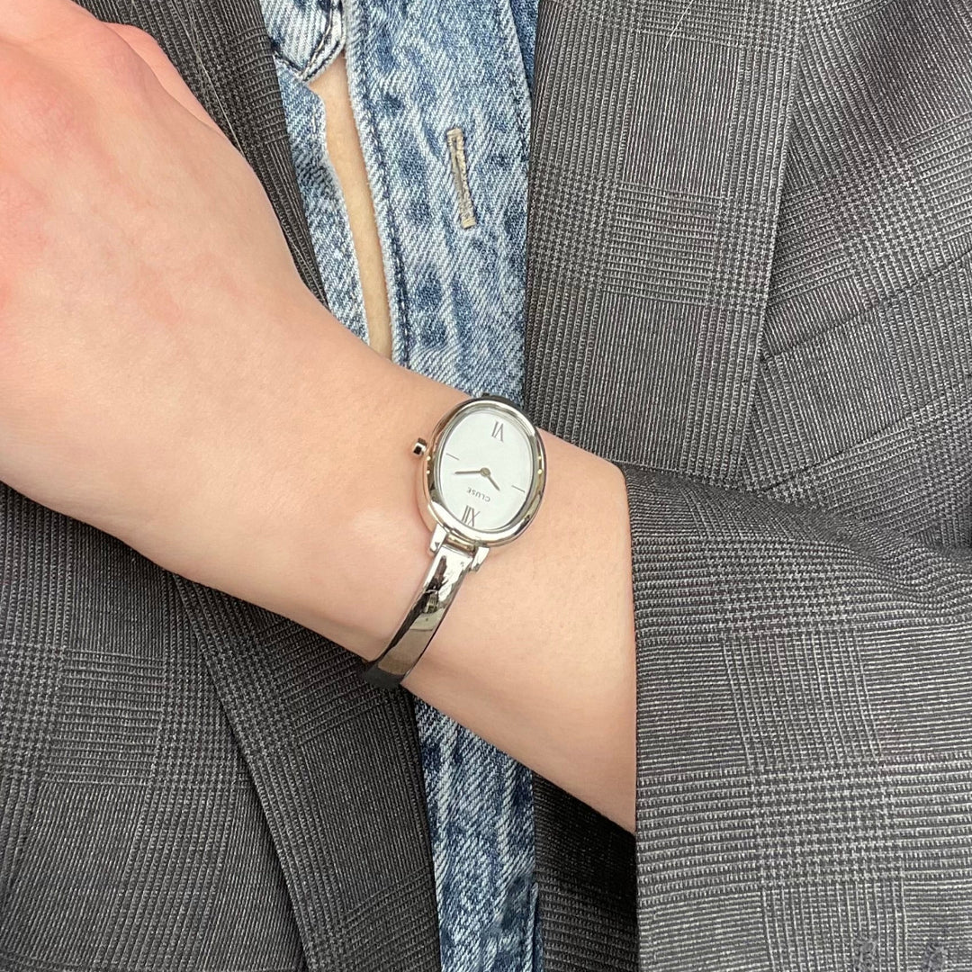 L'Ovale Watch Steel, White, Silver Colour