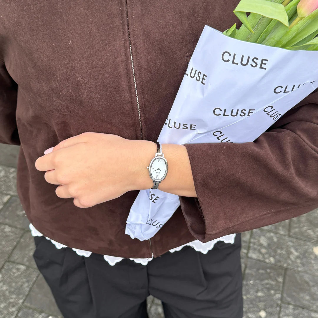 L'Ovale Watch Steel, White, Silver Colour