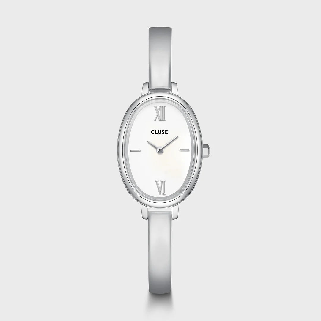 L'Ovale Watch Steel, White, Silver Colour