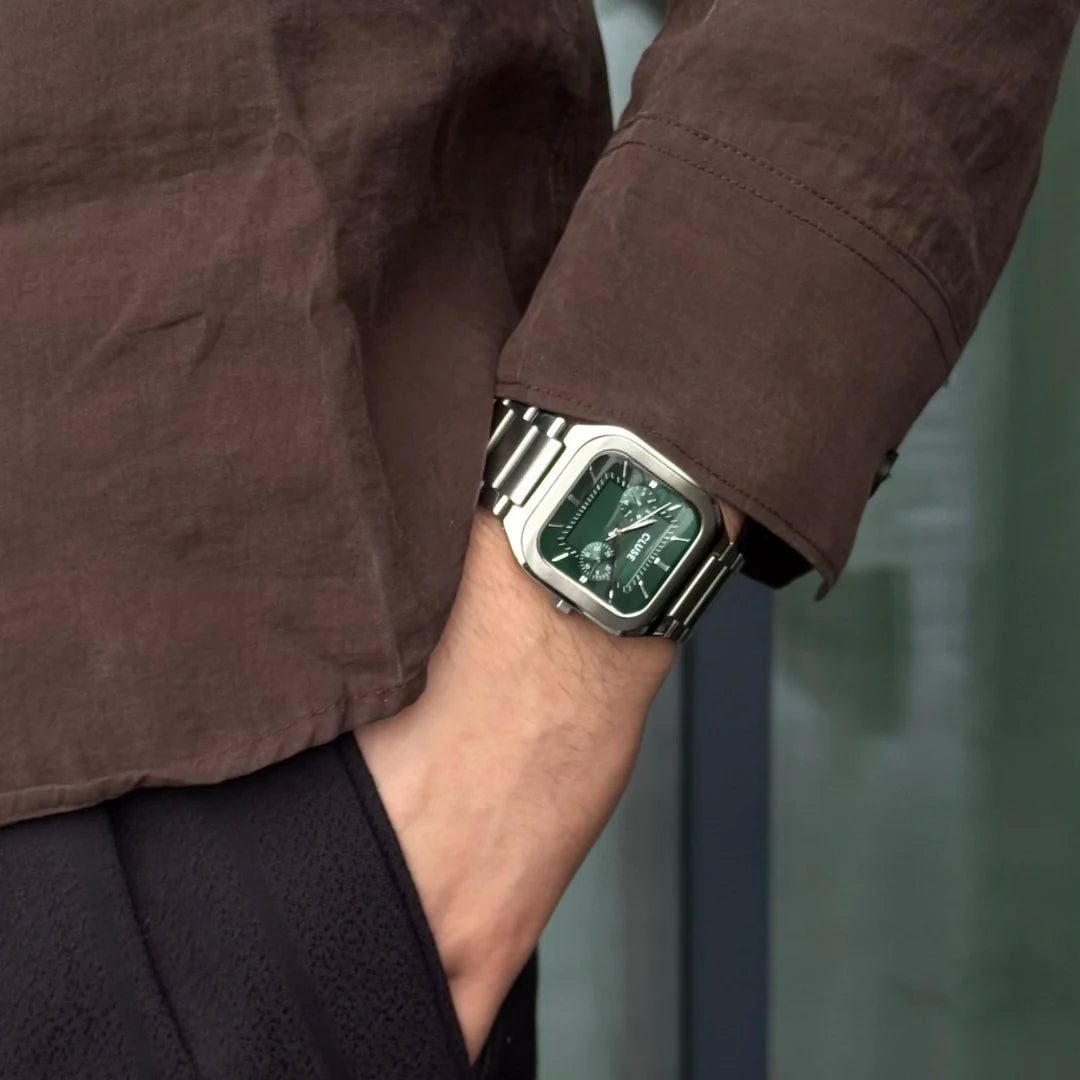 Quadrus Multifunction Watch Steel, Green, Silver Colour