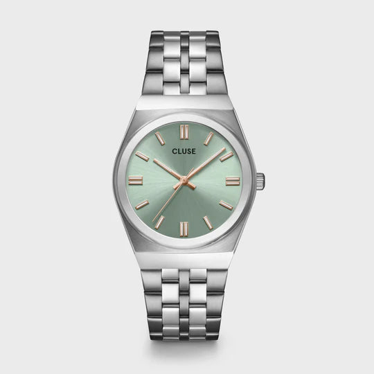 Cluse Retro 70's Watch Steel, Sage Green, Silver Colour