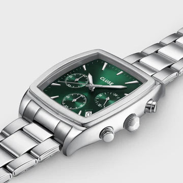 Cluse Quartaut Chrono Watch Steel, Green, Silver Colour