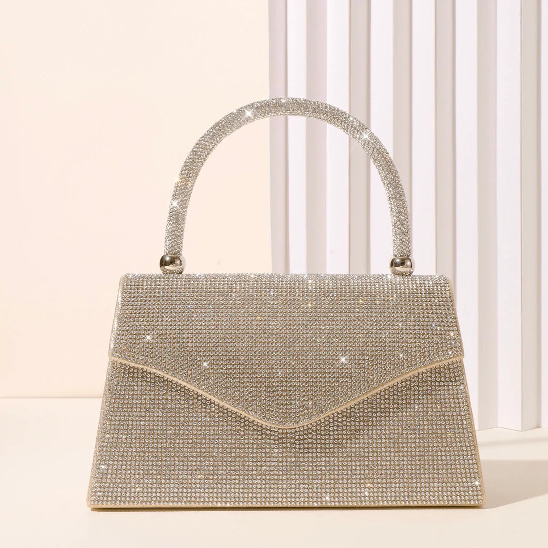 Gold Diamante Dress Bag With Diamante Handle