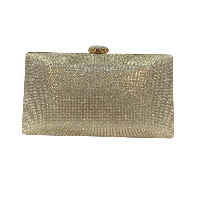 Gold Clutch With Large Diamante Button Clasp Closure