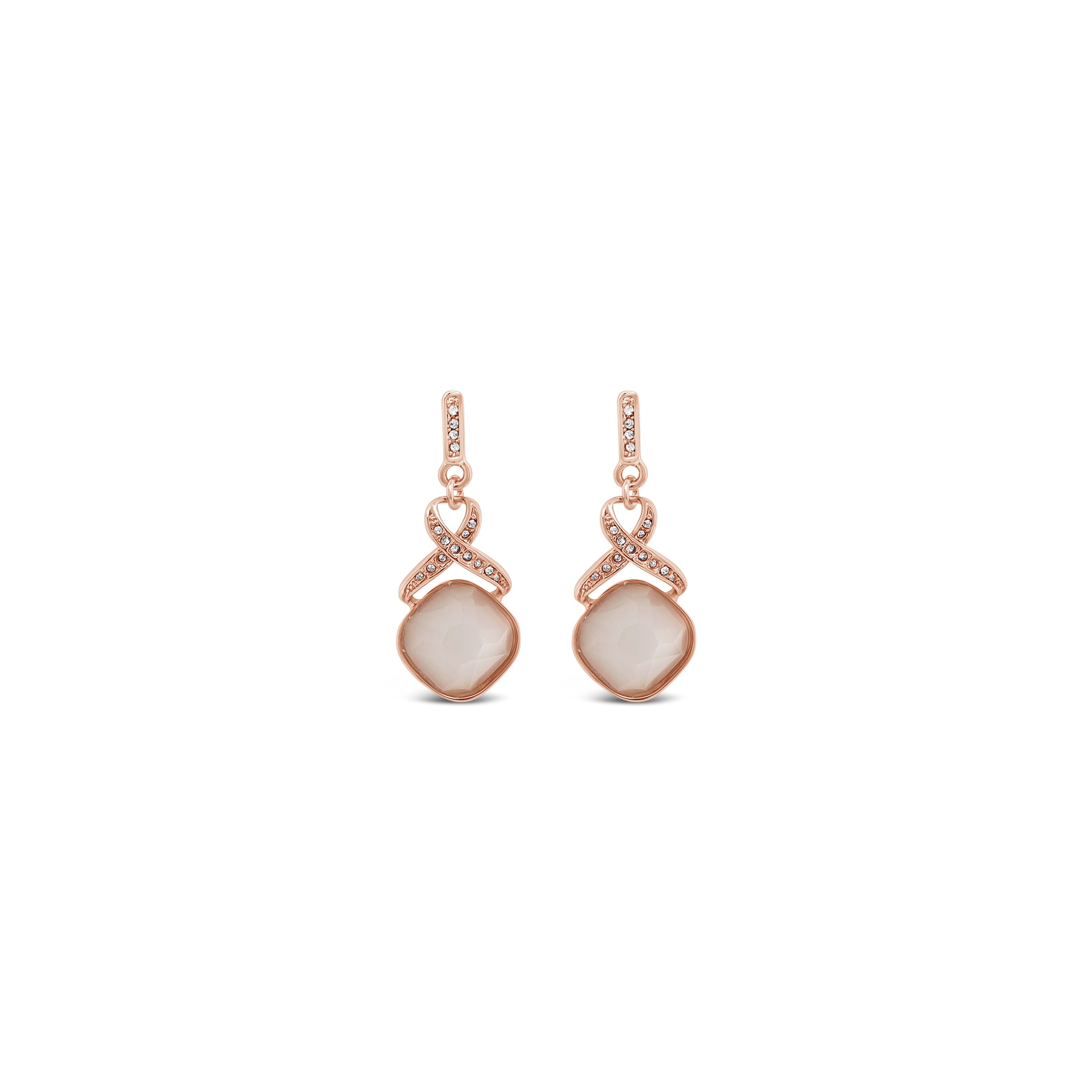 Absolute Rose Gold Pale Pink Stone Pendant And Earring Set