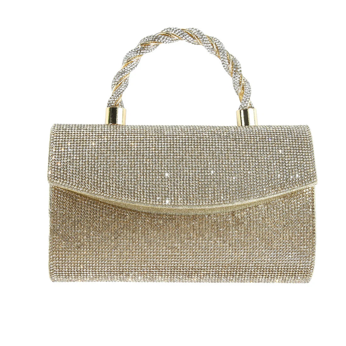 Gold Clutch Dress Bag With Rope Handle