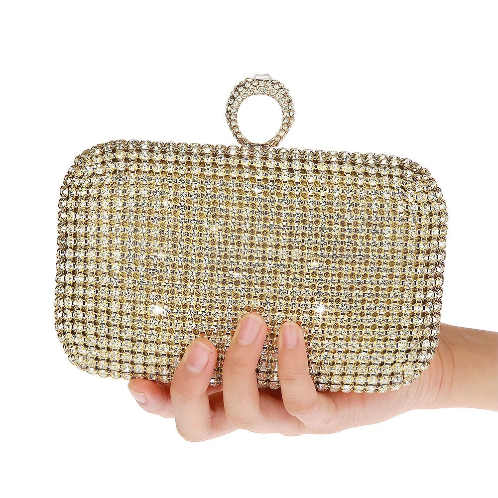 Gold Clutch Dress Bag With Ring Clasp