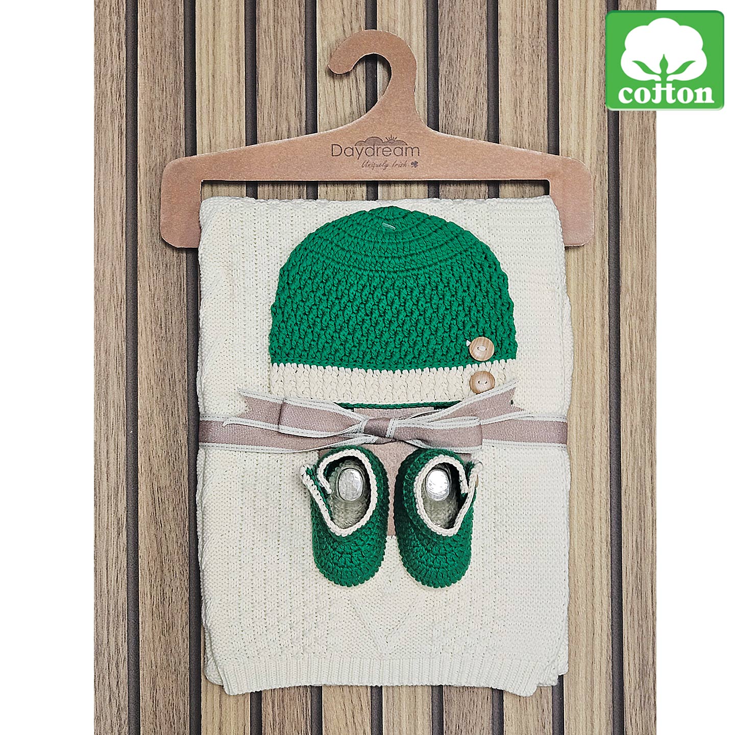 Irish Baby Wrap, Hat & Bootie Set