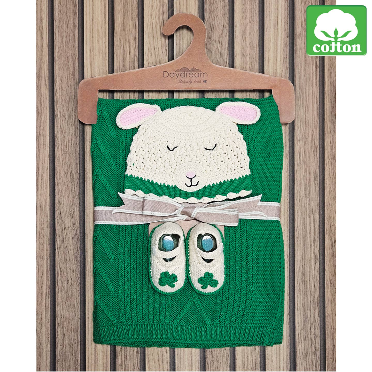 Irish Baby Wrap, Lamb Hat & Bootie Set