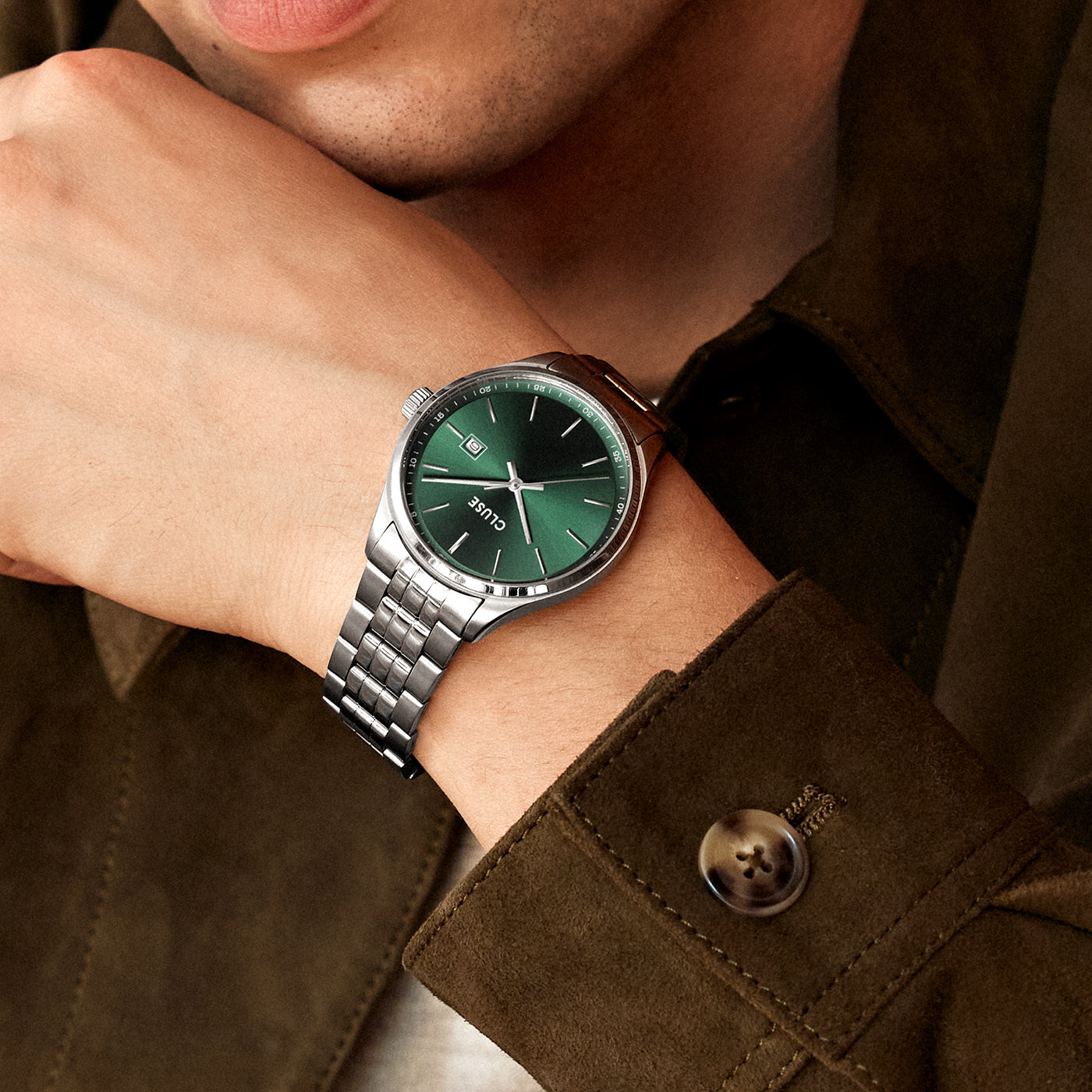 Cluse Anthéor Watch Steel Green, Silver Colour