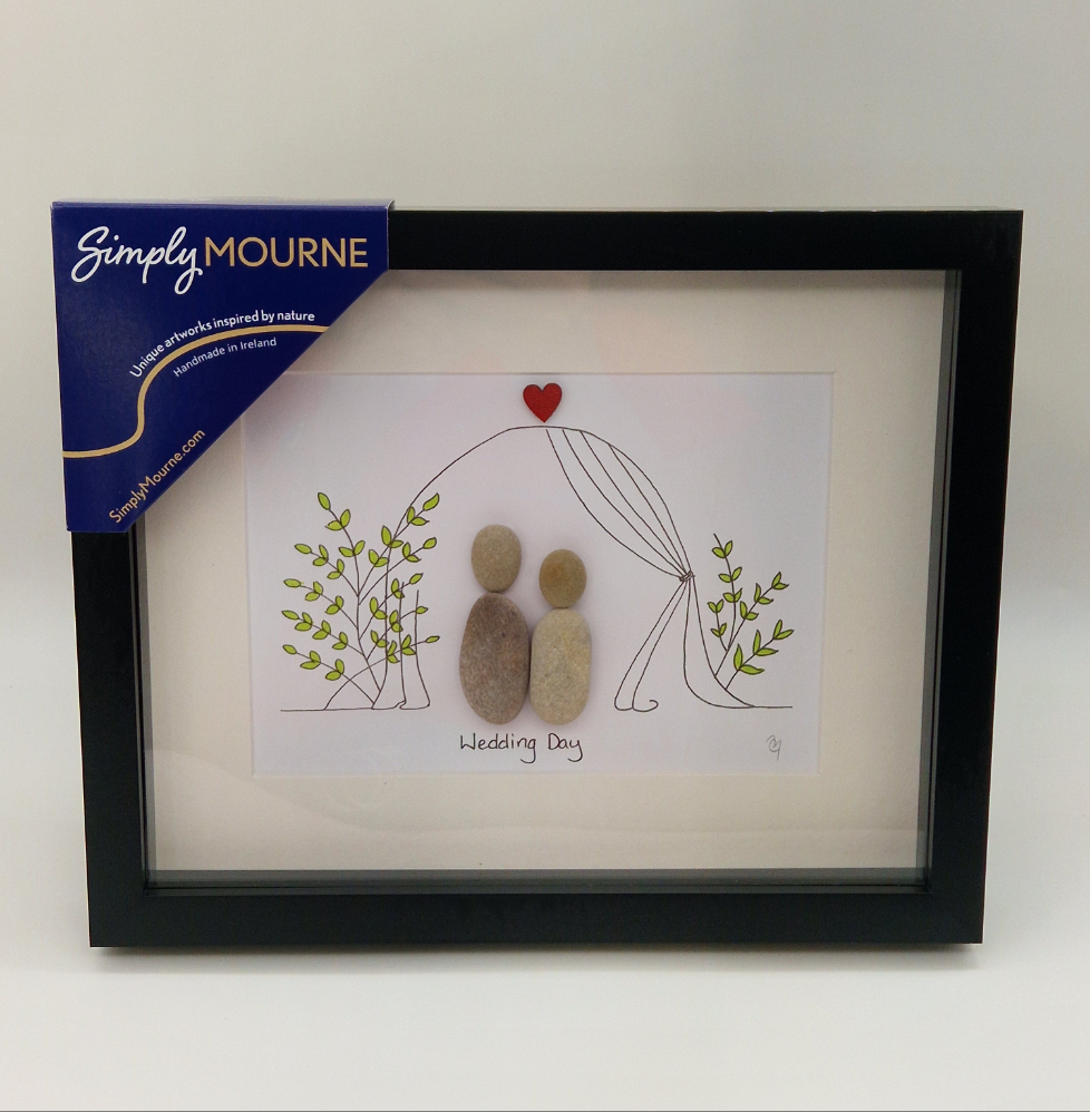 Wedding Day Pebble Art 8 x 10" Black Frame