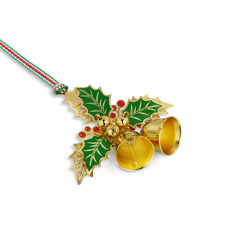 Newbridge Gold Plated Holly Bells Christmas Tree Decoration