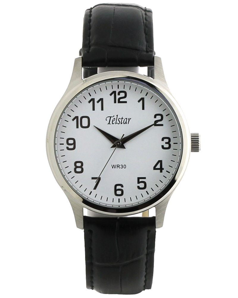 Telstar Classic Men's Silver Watch Black Strap White Dial