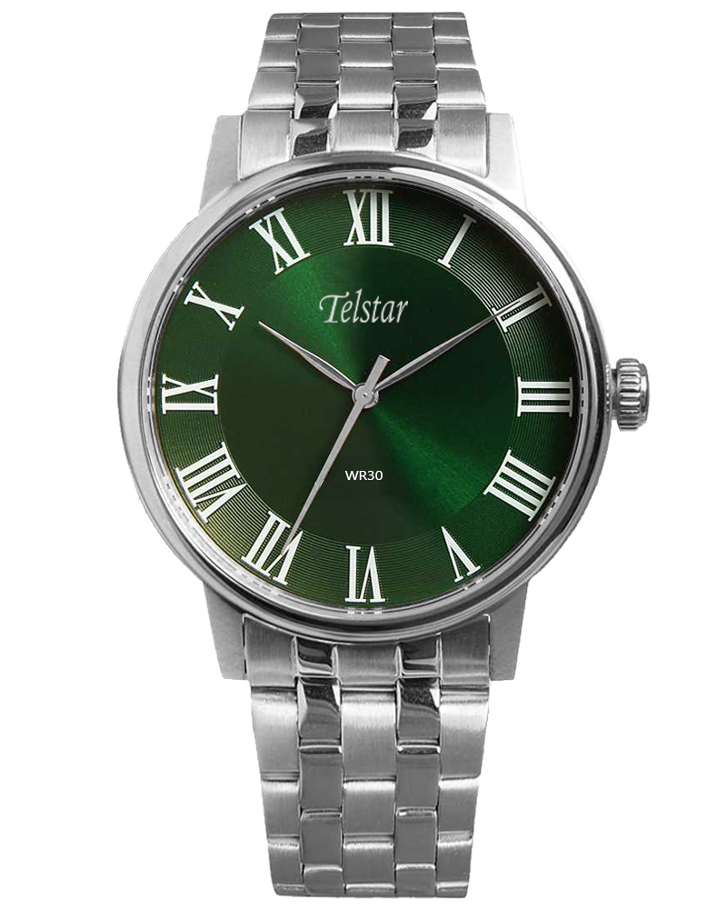 Telstar Manhattan Silver Tone Men's Watch Green Dial