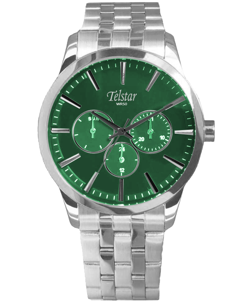 Telstar Manhattan Men's Silver Tone Watch Green Dial