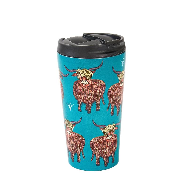 Teal Highland Cow Thermal Coffee Cup