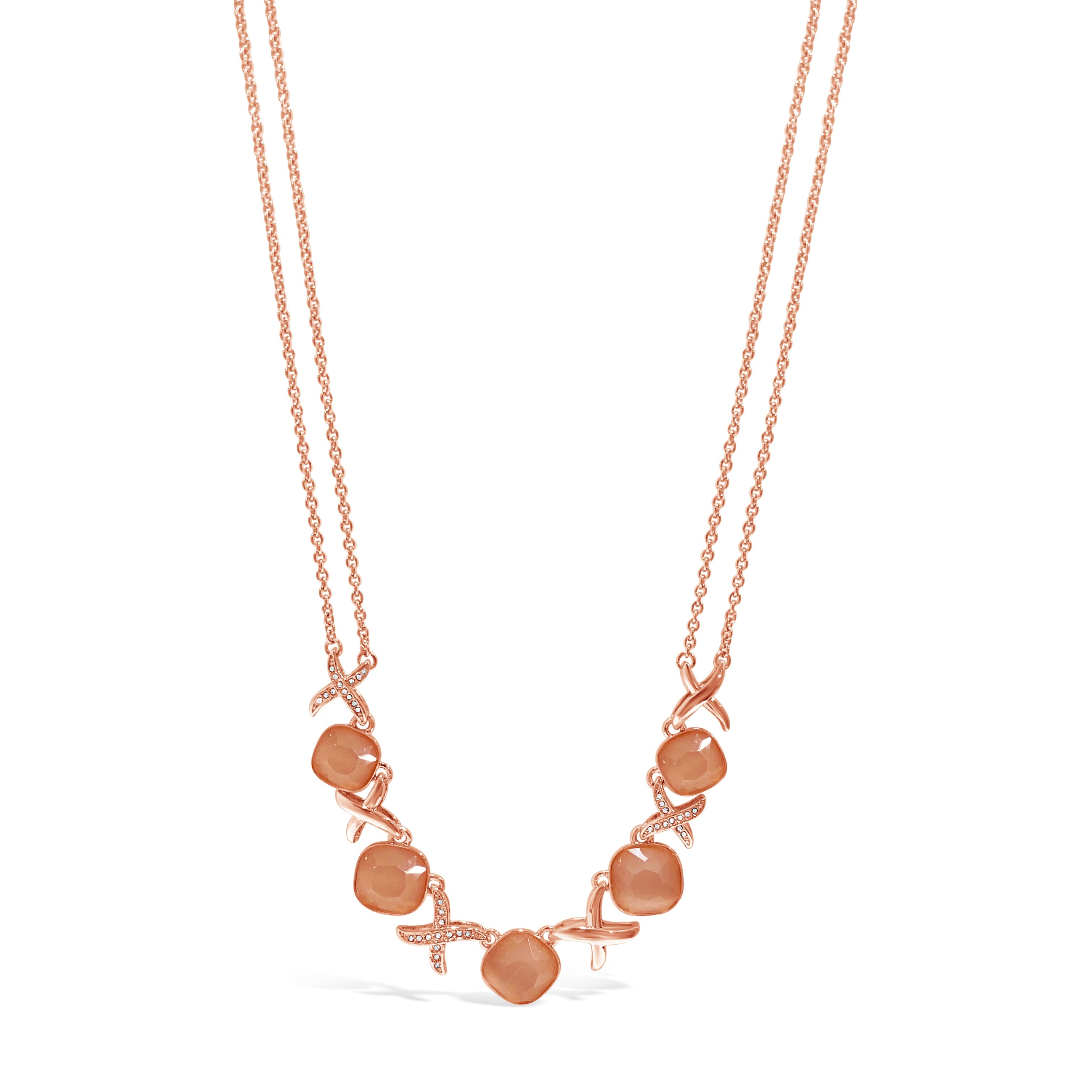 Absolute Rose Gold Pale Pink Stone Pendant And Earring Set