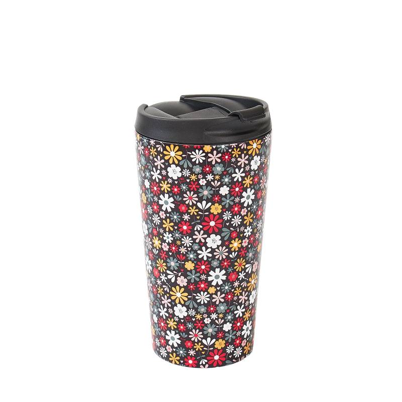 Black Ditsy Thermal Coffee Cup