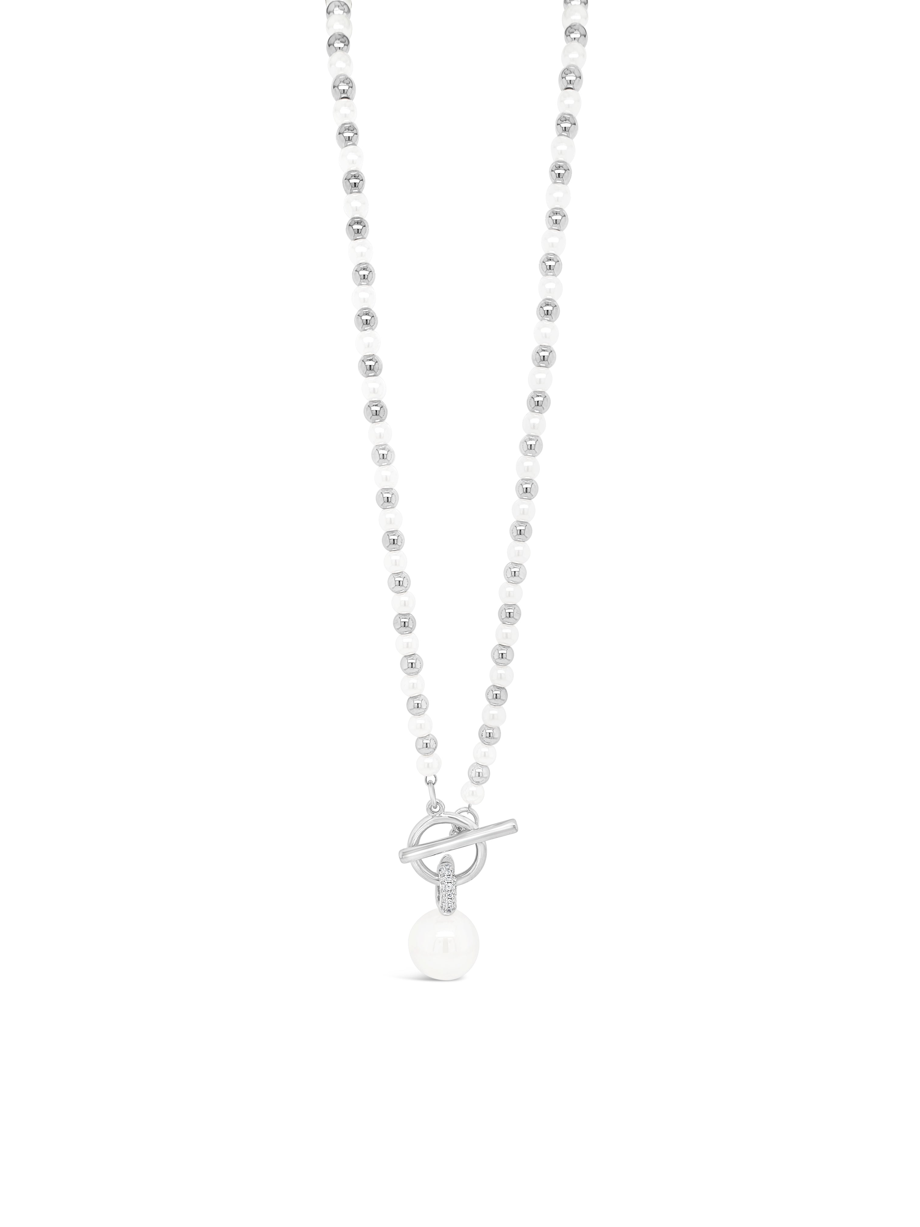 Absolute Silver and Pearl Pendant with T Bar and Pearl Ball