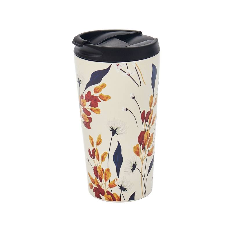 Beige Flowers Thermal Coffee Cup