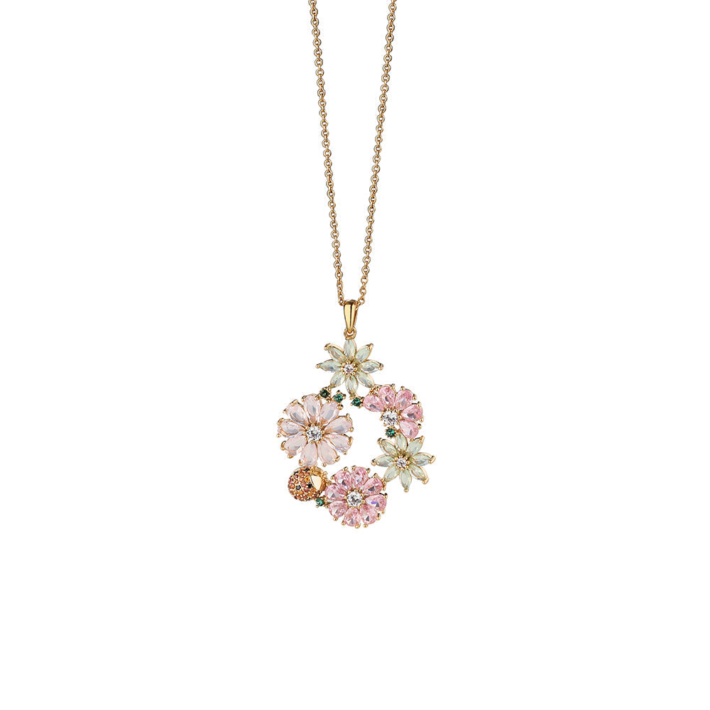Newbridge Gold Plated Pink & Green Floral Pendant