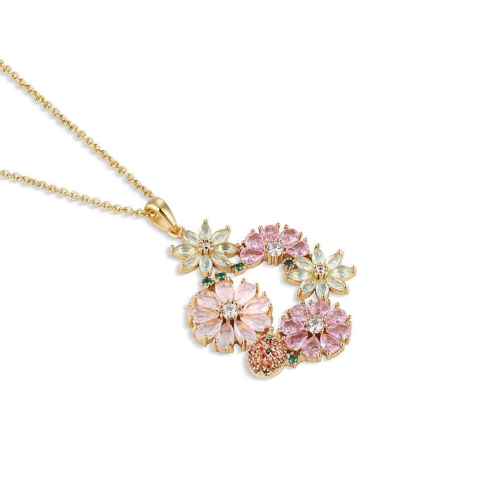 Newbridge Gold Plated Pink & Green Floral Pendant