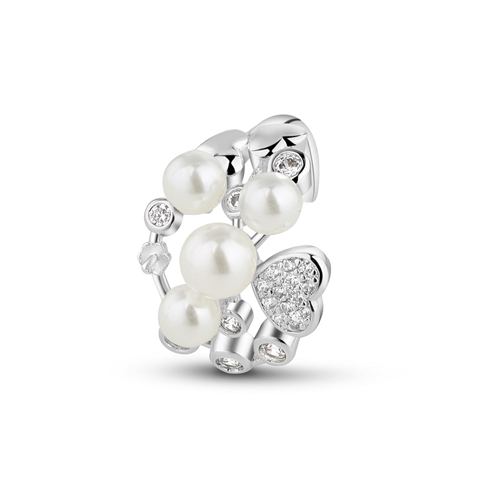 Newbridge Silver Plated Pearl Ring with Clear Stones