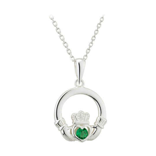 Sterling Silver and Green Crystal Claddagh Pendant