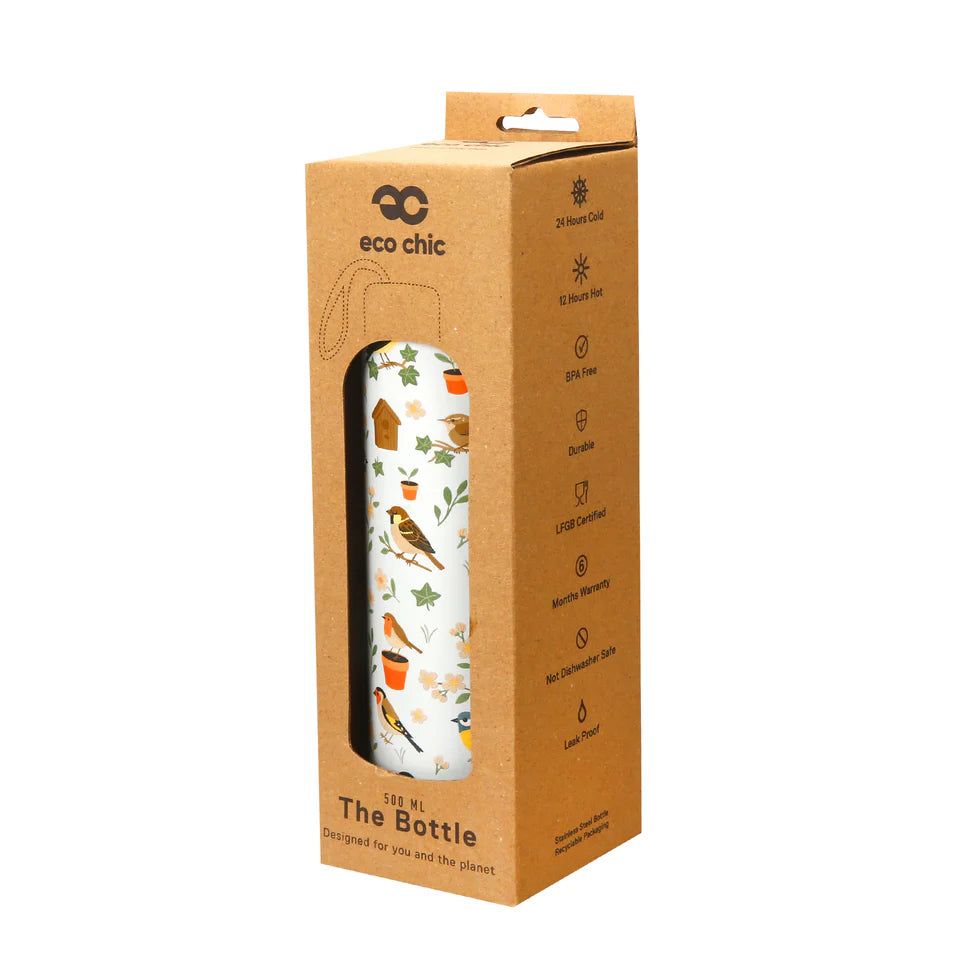 Eco Chic Thermal Bottle Garden Birds White