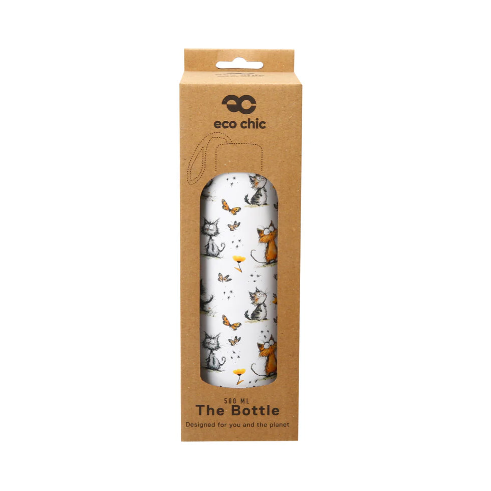 Eco Chic Thermal Bottle Whimsy Cats White