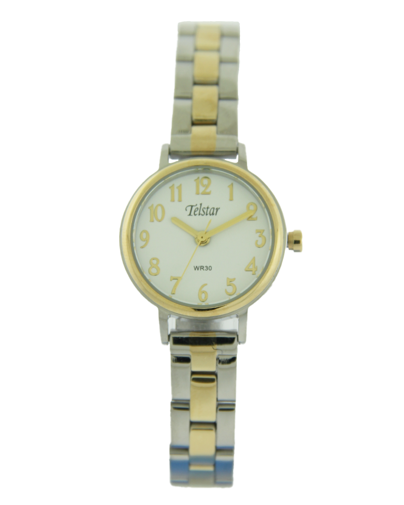 Telstar Ladies 2 Tone Watch White Dial Gold Digits