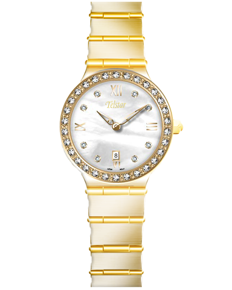 Telstar Krakow Ladies Gold Tone Watch With Crystal Bezel And Mother of Pearl Dial