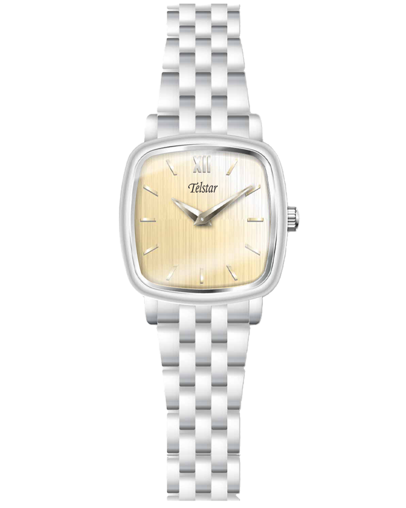Telstar Paris Ladies Silver Tone Watch With Champagne Dial