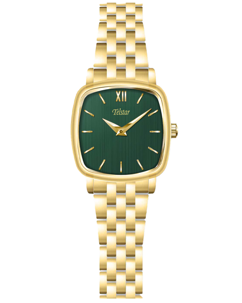 Telstar Paris Ladies Gold Tone Watch With Green Dial