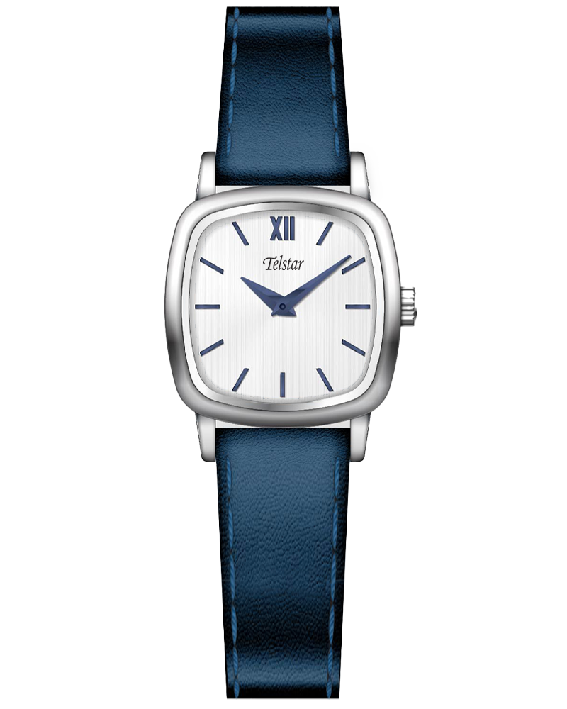 Telstar Paris Ladies Silver Tone Watch With Blue Leather Strap