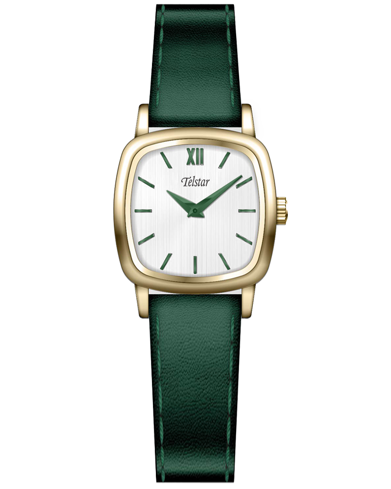 Telstar Paris Ladies Gold Tone watch With Green Leather Strap