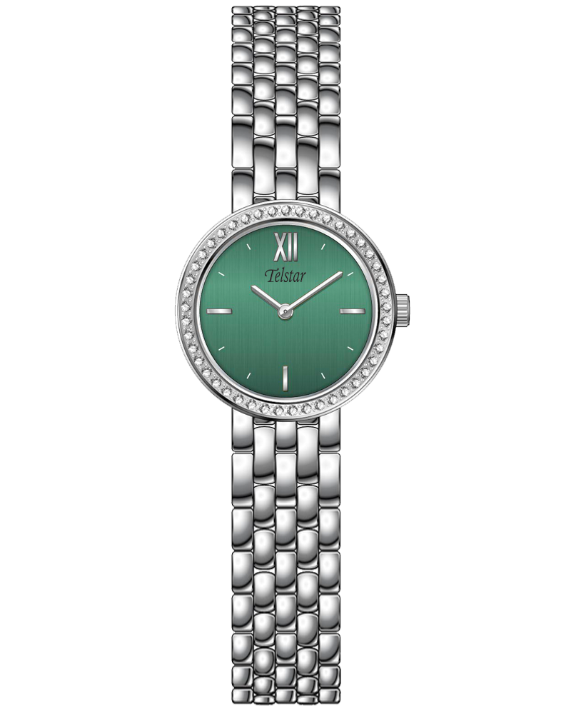 Telstar Paris Ladies Silver Tone Watch Green Dial