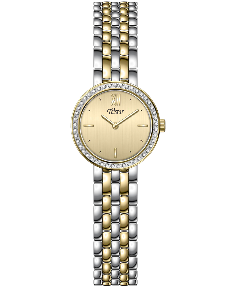Telstar Paris Ladies 2 Tone Watch With Crystal Bezel And Champagne Dial