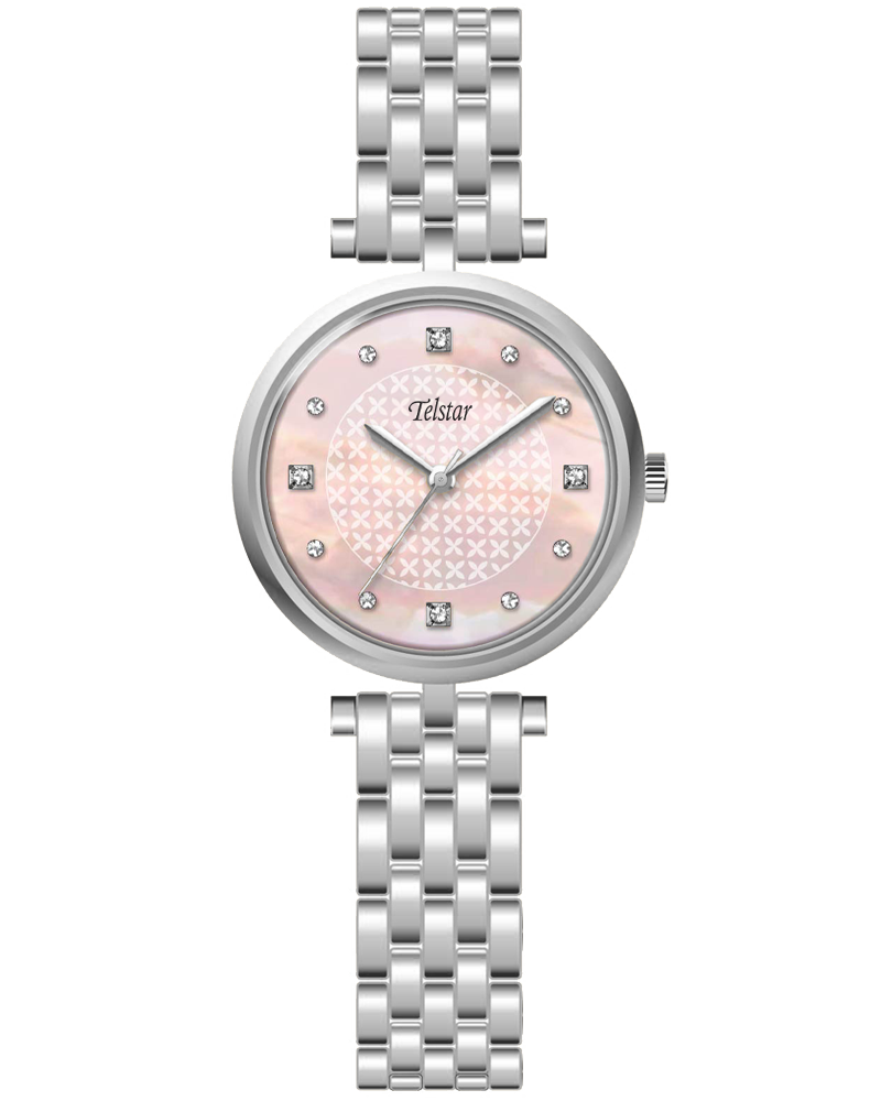 Telstar Manhattan Ladies Silver Tone Watch With Pink Mother-Of Pearl Dial