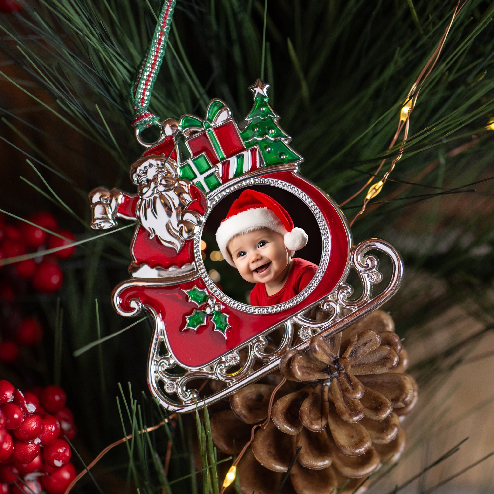 Newbridge Santa on Sleigh Photo frame Tree Decoration