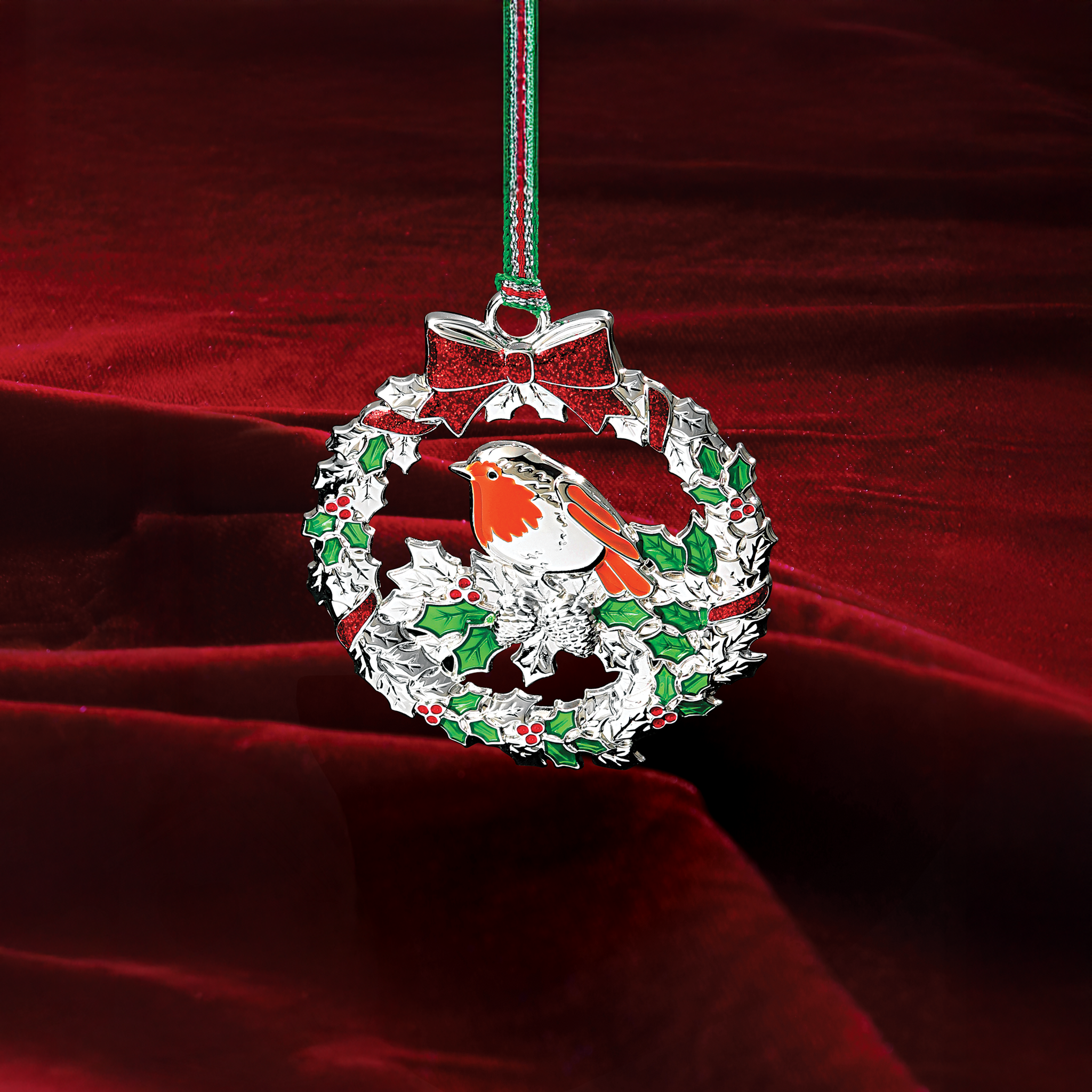 Newbridge Robin with Holly Christmas Tree Decoration