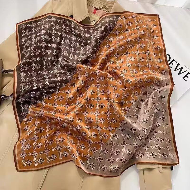 Geometric Brown and Orange Silk Neck Scarf