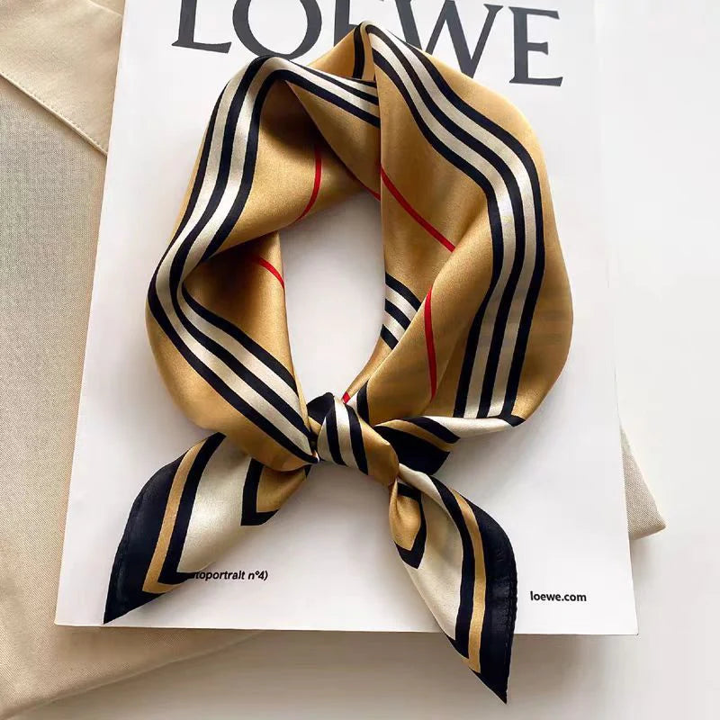 Stripe Caramel, Black and Red Silk Neck Scarf