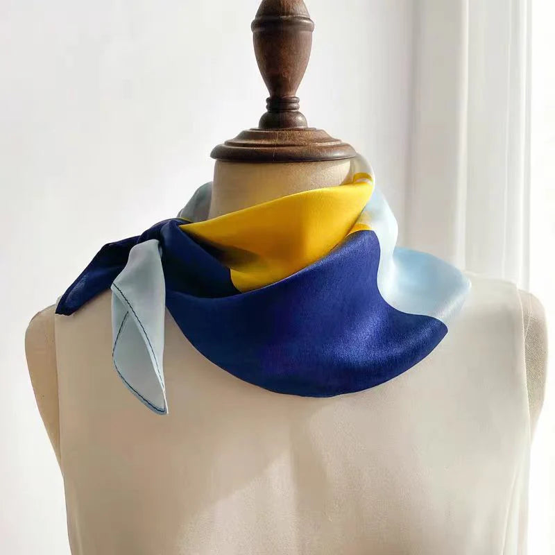 Colour Block Blue And Yellow Silk Scarf