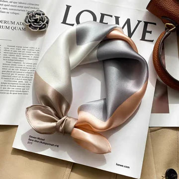 Colour-block Design Ivory, Silver, Champagne, Blush Silk Scarf
